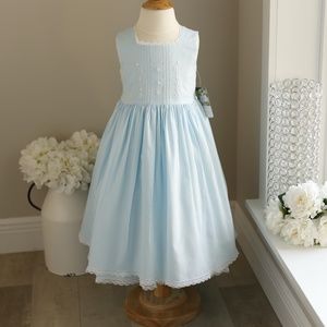 Strasburg Dress Blue 100% Cotton Lace Hem Embroidery Pin Tucks Sleeveless NWT